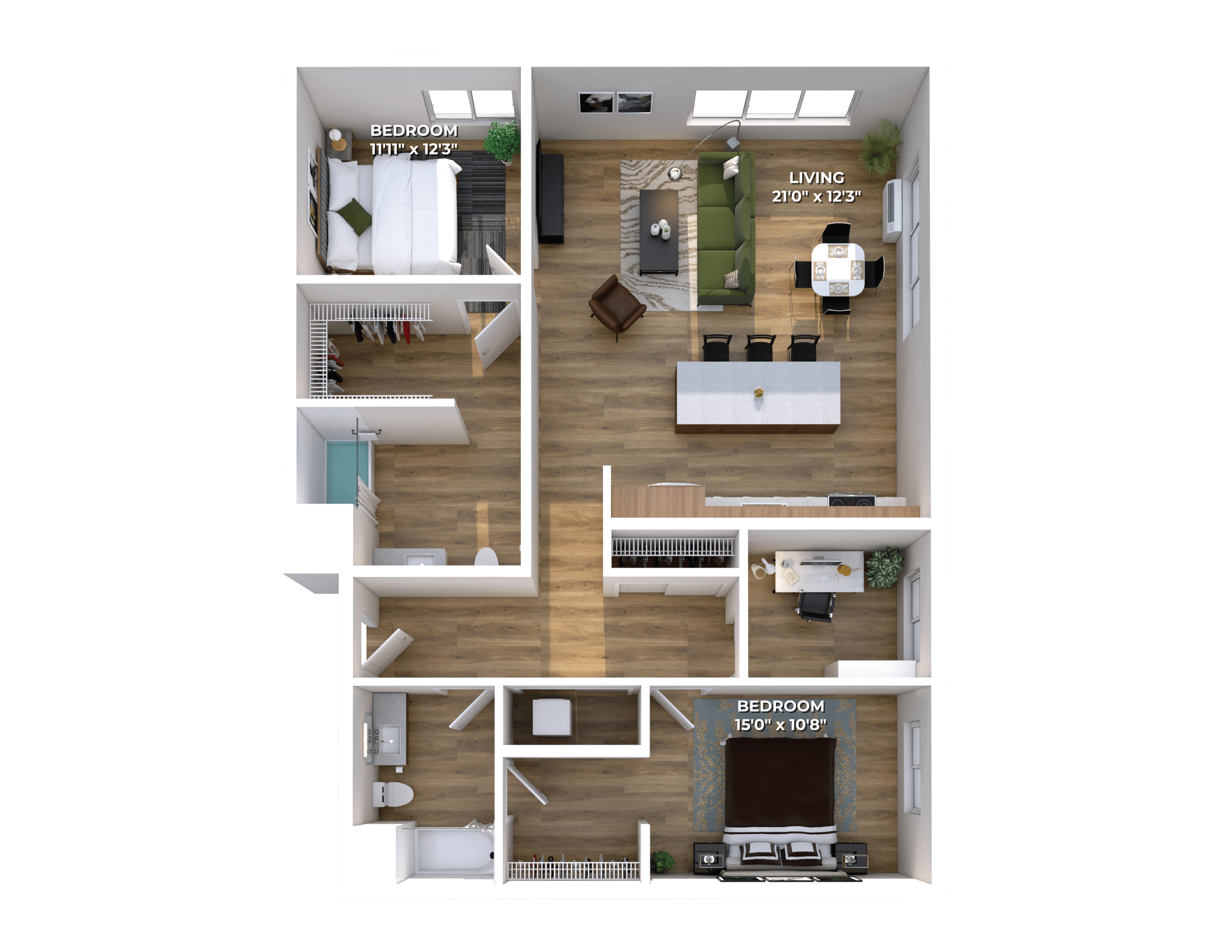 Floor plan layout diagram for Two Bedroom + Den C13